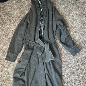 LL Bean Rugby Robe Men’s Large Gray w/Flannel Lining, Thick, Hooded- NWT